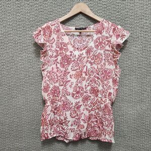 COMO BLACK Women’s Floral Peplum Flutter Sleeve Blouse Top Size XL
